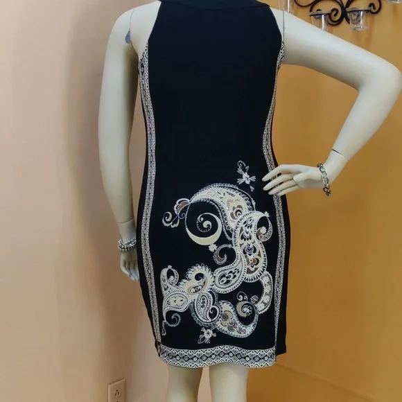 Sandra Darren Sleeveless Black & Beige Knee Length Dress - Picture 6 of 9